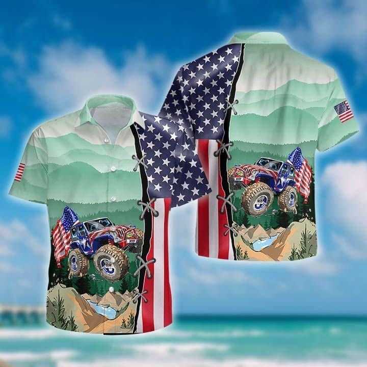 Felacia [Hawaii Shirt] American Jeep Flag Unisex Hawaiian Aloha Shirts-ZX1216